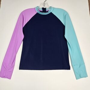 ATHLETA GIRL Swim Blue/Turquoises/Pink Rash Guard Long Sleeve Shirt Sz XL/14